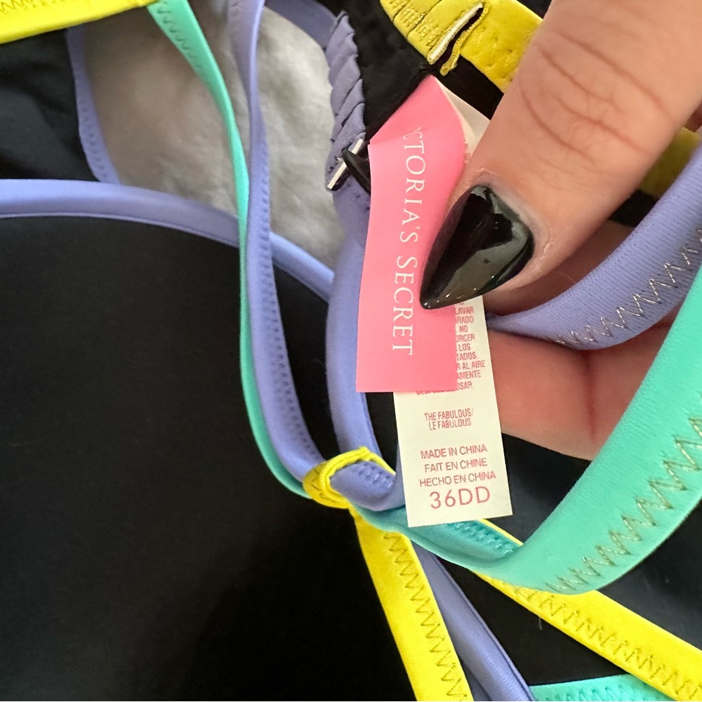 NWOT Victoria’s Secret The Fabulous strappy push-up swimsuit bikini top 36DD - Picture 3 of 5